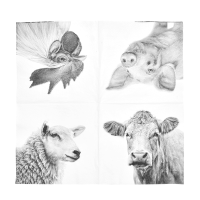Servilletas de Papel con Animales de Granja Blanco y Negro